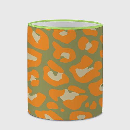 Кружка цветная Рыже-зеленый леопардовый / 3D-Светло-зеленый кант – фото 2