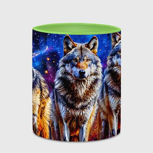 Кружка цветная Волки в космосе / 3D-Белый + светло-зеленый – фото 2