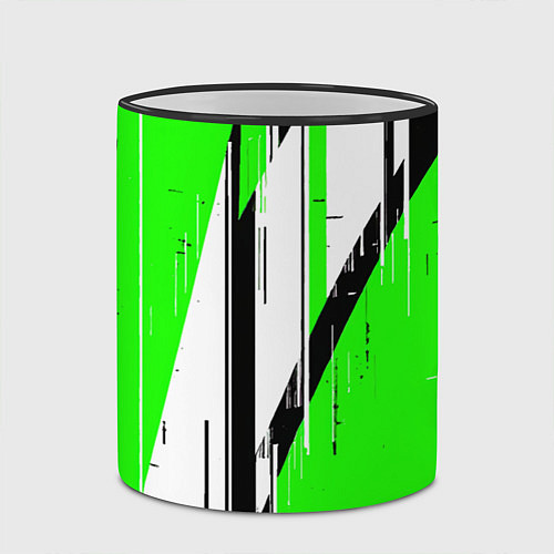 Кружка цветная Black and white vertical stripes on a green backgr / 3D-Черный кант – фото 2