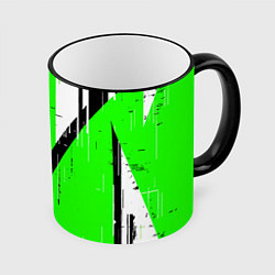 Кружка 3D Black and white vertical stripes on a green backgr, цвет: 3D-черный кант