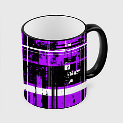 Кружка 3D Фиолетово-белый гранж на чёрном фоне, цвет: 3D-черный кант