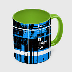 Кружка 3D Сине-белый гранж на чёрном фоне, цвет: 3D-белый + светло-зеленый