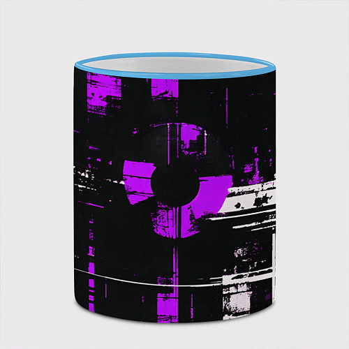 Кружка цветная Фиолетово-белый гранж на чёрном фоне / 3D-Небесно-голубой кант – фото 2
