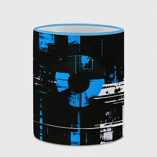 Кружка цветная Сине-белый гранж на чёрном фоне / 3D-Небесно-голубой кант – фото 2