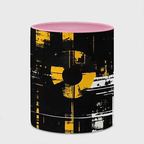 Кружка цветная Жёлто-белый гранж на чёрном фоне / 3D-Белый + розовый – фото 2