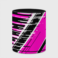 Кружка 3D Чёрно-белые глитч полосы на розовом фоне, цвет: 3D-белый + черный — фото 2
