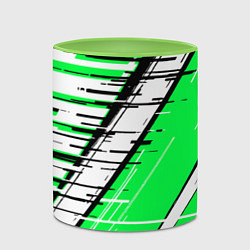 Кружка 3D Чёрно-белые глитч полосы на зелёном фоне, цвет: 3D-белый + светло-зеленый — фото 2