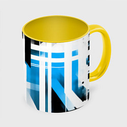 Кружка 3D Чёрно-синие вертикальные и горизонтальные полосы н, цвет: 3D-белый + желтый