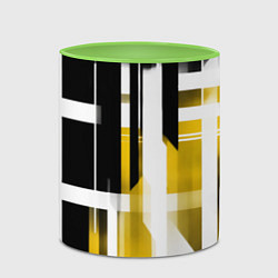 Кружка 3D Чёрно-жёлтые вертикальные и горизонтальные полосы, цвет: 3D-белый + светло-зеленый — фото 2