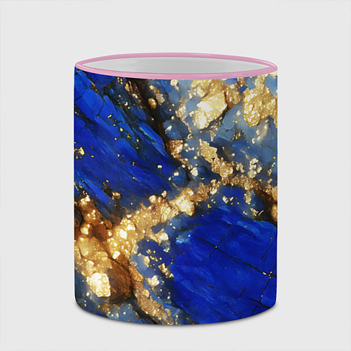 Кружка цветная Золотой минерал в синем камне / 3D-Розовый кант – фото 2