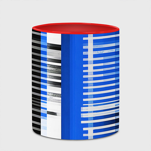 Кружка цветная White stripes on a black and blue background / 3D-Белый + красный – фото 2