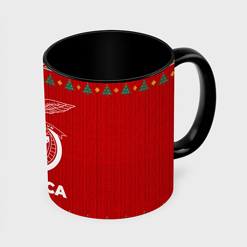 Кружка цветная Benfica new year / 3D-Белый + черный – фото 1