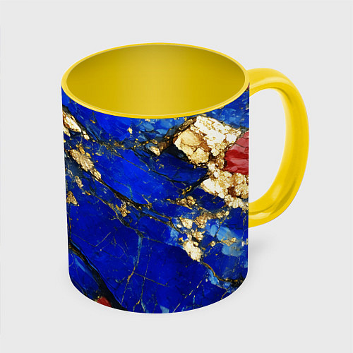 Кружка цветная Золотой и красный минерал в синем камне / 3D-Белый + желтый – фото 1