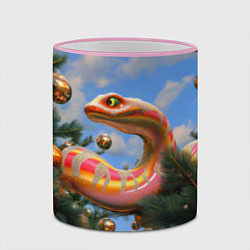 Кружка 3D Оранжевая змея и новогодние шары, цвет: 3D-розовый кант — фото 2