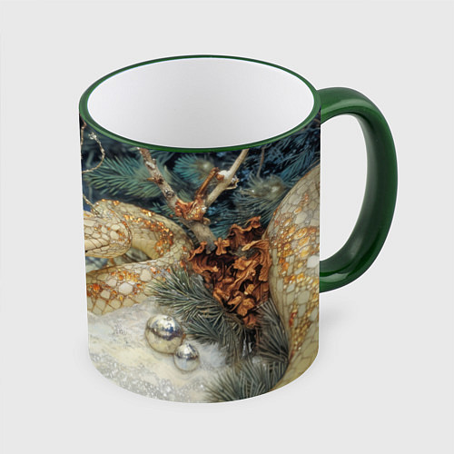 Кружка цветная Большая змея в лесу / 3D-Зеленый кант – фото 1