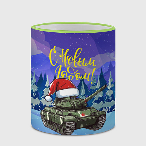 Кружка цветная С новым годом - новогодний танк / 3D-Светло-зеленый кант – фото 2