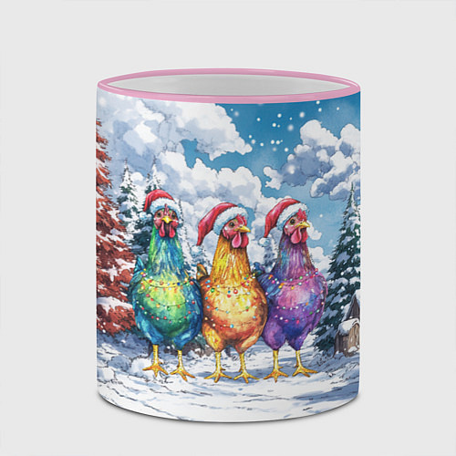 Кружка цветная Новогодние петухи / 3D-Розовый кант – фото 2