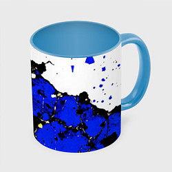 Кружка 3D Сине-жёлтая абстракция на белом фоне, цвет: 3D-белый + небесно-голубой