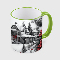 Кружка 3D Бело-красное новогоднее настроение, цвет: 3D-светло-зеленый кант