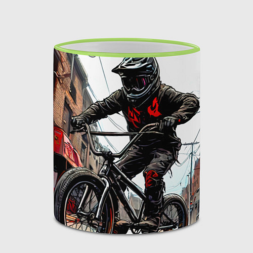 Кружка цветная BMX трюки в городе / 3D-Светло-зеленый кант – фото 2