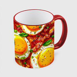 Кружка 3D Яичница с беконом, цвет: 3D-красный кант