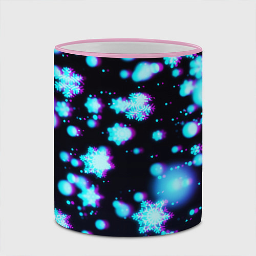Кружка цветная Неоновые снежинки глитч / 3D-Розовый кант – фото 2