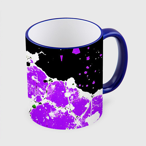 Кружка цветная Зелёно-фиолетовая абстракция на чёрном фоне / 3D-Синий кант – фото 1