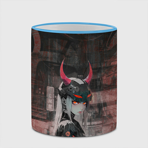 Кружка цветная Девушка в шлеме с рогами / 3D-Небесно-голубой кант – фото 2