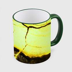 Кружка 3D Трещины на абстрактном жёлтом фоне, цвет: 3D-зеленый кант
