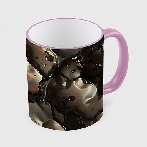 Кружка цветная Жидкая субстанция светло-коричневая / 3D-Розовый кант – фото 1