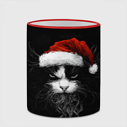 Кружка 3D Суровый кот в новогодней шапке - нейросеть, цвет: 3D-красный кант — фото 2