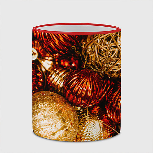 Кружка цветная Новогоднее ёлочное украшение / 3D-Красный кант – фото 2
