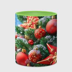 Кружка 3D Красные шары и звезда новогодняя, цвет: 3D-белый + светло-зеленый — фото 2