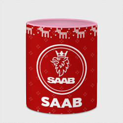 Кружка 3D Новогодний Saab с оленями, цвет: 3D-белый + розовый — фото 2