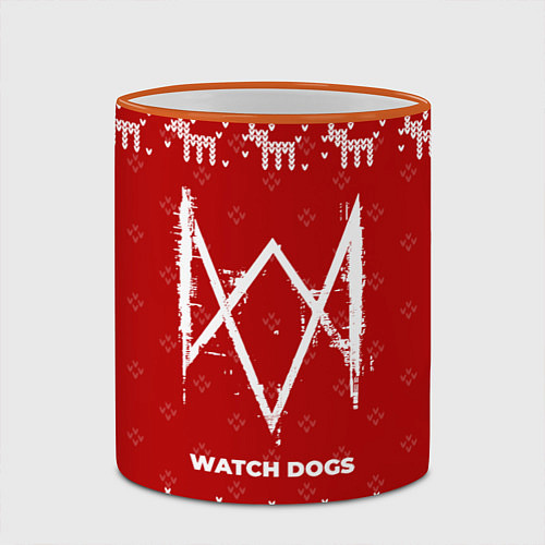 Кружка цветная Новогодний Watch Dogs с оленями / 3D-Оранжевый кант – фото 2