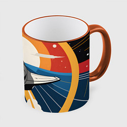 Кружка 3D Скоростной ретро самолет, цвет: 3D-оранжевый кант
