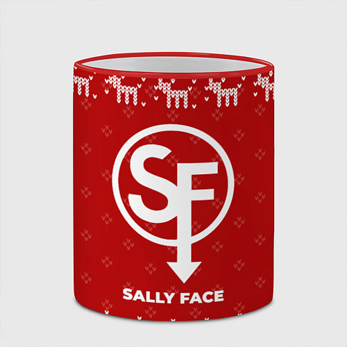 Кружка цветная Новогодний Sally Face с оленями / 3D-Красный кант – фото 2