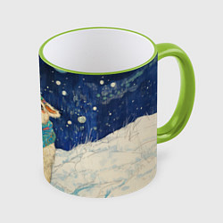 Кружка 3D Новогодняя милая овечка, цвет: 3D-светло-зеленый кант