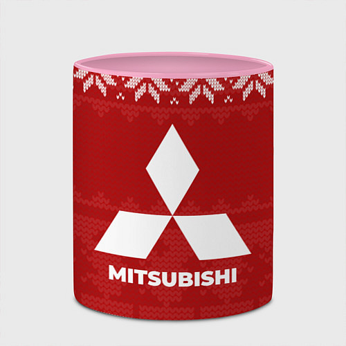 Кружка цветная Новогодний Mitsubishi / 3D-Белый + розовый – фото 2