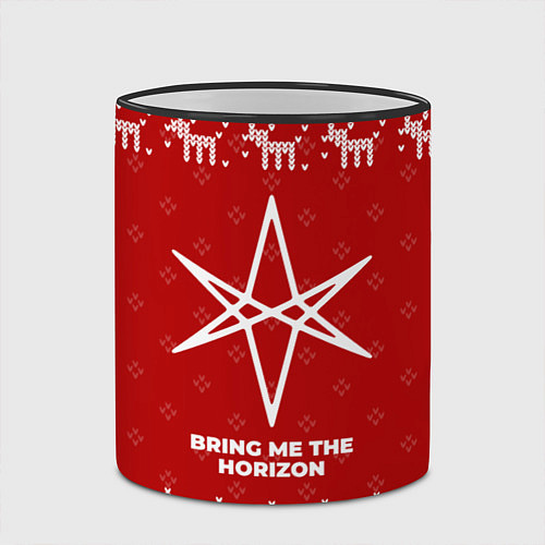 Кружка цветная Новогодний Bring Me the Horizon с оленями / 3D-Черный кант – фото 2