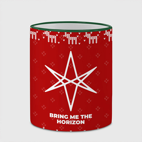 Кружка цветная Новогодний Bring Me the Horizon с оленями / 3D-Зеленый кант – фото 2