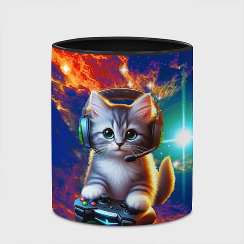 Кружка цветная Удивительный мир котёнка игромана / 3D-Белый + черный – фото 2