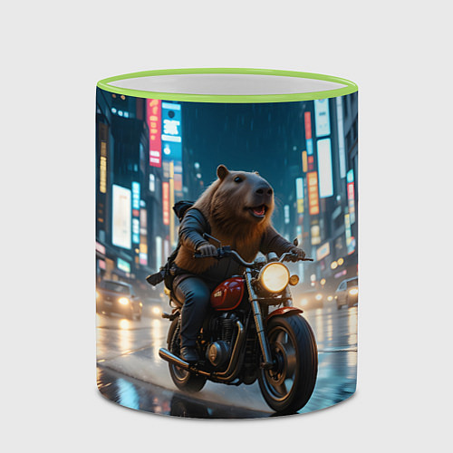 Кружка цветная Капибара байкер / 3D-Светло-зеленый кант – фото 2