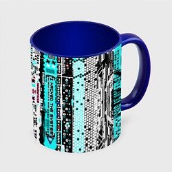Кружка 3D Киберпанк паттерн голубой, цвет: 3D-белый + синий