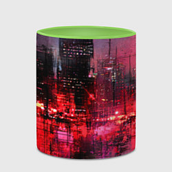 Кружка 3D Огни города мастихином - нейросеть, цвет: 3D-белый + светло-зеленый — фото 2