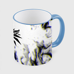 Кружка 3D Ведьмак глитч огонь, цвет: 3D-небесно-голубой кант