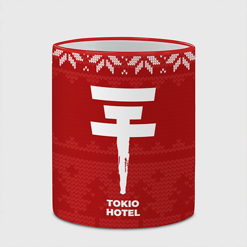 Кружка цветная Новогодний Tokio Hotel / 3D-Красный кант – фото 2