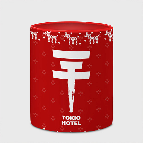Кружка цветная Новогодний Tokio Hotel с оленями / 3D-Белый + красный – фото 2