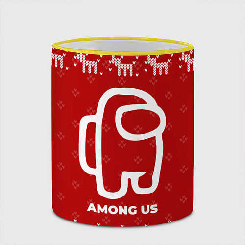 Кружка цветная Новогодний Among Us с оленями / 3D-Желтый кант – фото 2