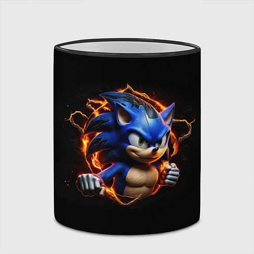 Кружка цветная Соник в пламени / 3D-Черный кант – фото 2